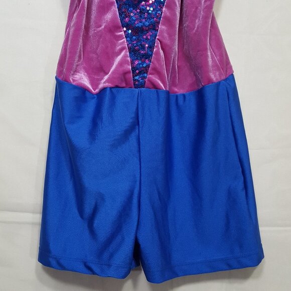 Revolution Dancewear velvet sequins leotard fuchsia blue size XLC - Picture 5 of 8